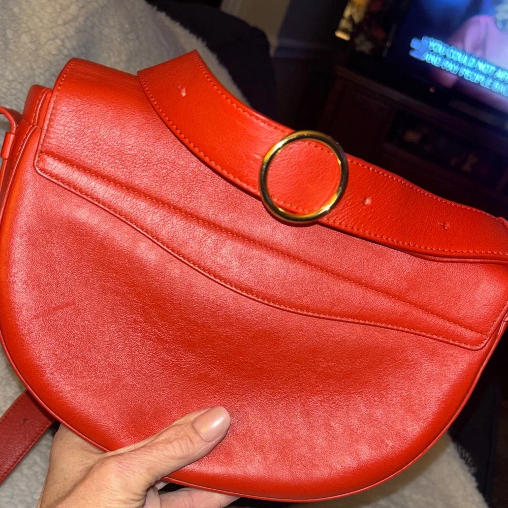 Cuyana Like New. Red Leather Crossbody Half Moon Bag - Picture 8 of 8